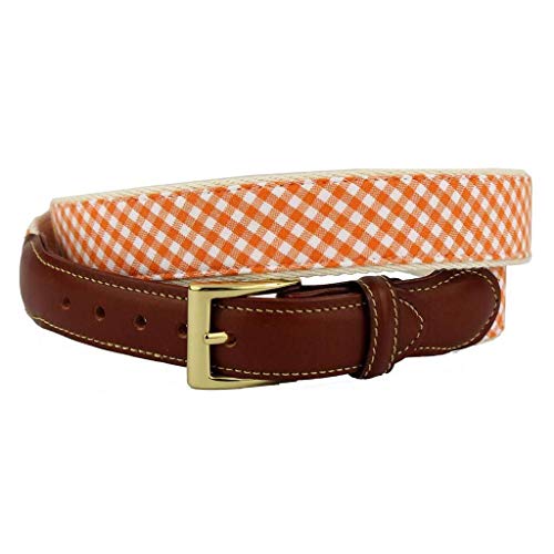 COUNTRY CLUB PREP Gingham Leather Tab Belt in Orange