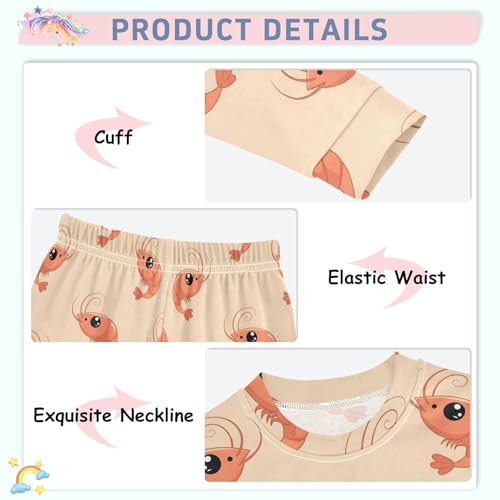 Pajama Sets Long Sleeve Cute Shrimp Pattern Design Soft Comfy Sleepwear 2 Piece PJS 3-8T4