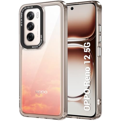 Image of TheGiftKart Hybrid Shockproof Back Cover Case for Oppo Reno 12 5G | Stylish Camera Border | Electroplated Buttons | Crystal Clear Hard Back Cover Case (TPU & PC, Transparent Bumper)