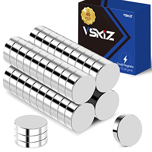 VSKIZ Small Magnets, 40 Pack Neodymium Disc Tiny Rare Earth Magnets for Crafts, Strong Round Refrigerator, Whiteboard, Crafts and Kitchen Cabinet, Office - 10×2mm, 10x2mm 40pcs