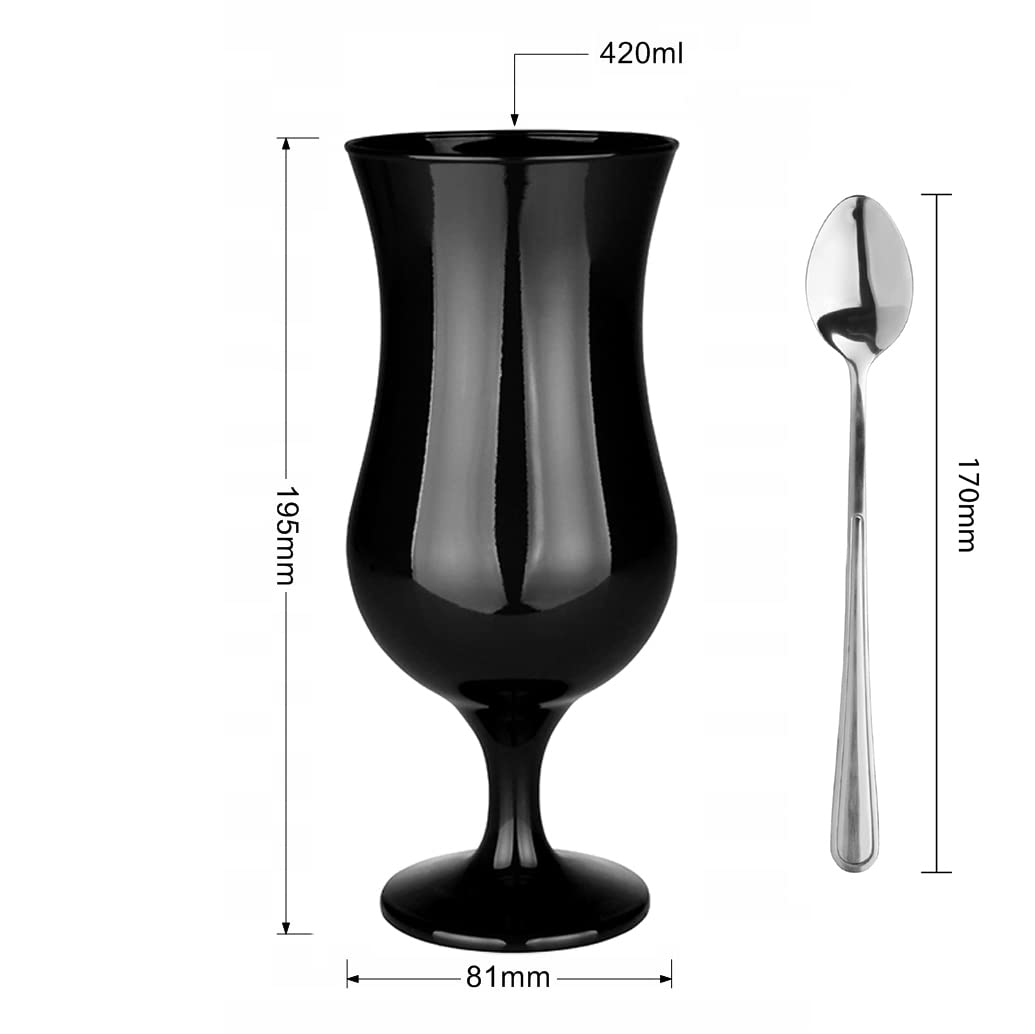 Glasmark A570032-0420518525LD Set di 6 Bicchieri da Cocktail Max 480 ml Nero + cucchiaino Lungo, Vetro e Acciaio Inox