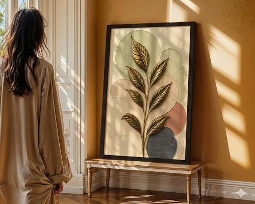 Image of NoWorries 3D Botanical Leaf Wall Painting with Frame Set of 1 | Premium Textured Gold Leaf Artwork, Modern Abstract Nature Wall Decor for Living Room, Bedroom, Office and Home Decoration (3d Art-11,17x25inch)