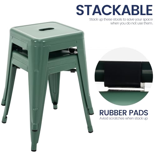 Image of Brage Living 18 Inch Industrial Metal Stools Set of 2, Short Stackable Classroom Stools, Backless Metal Dining Chairs for Indoor Outdoor Kitchen (Dark Green)