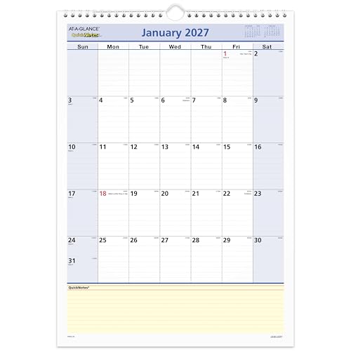 Image of AT-A-GLANCE 2027 Wall Calendar, Monthly, 12 inch x 17 inch Planner, QuickNotes (PM522827)