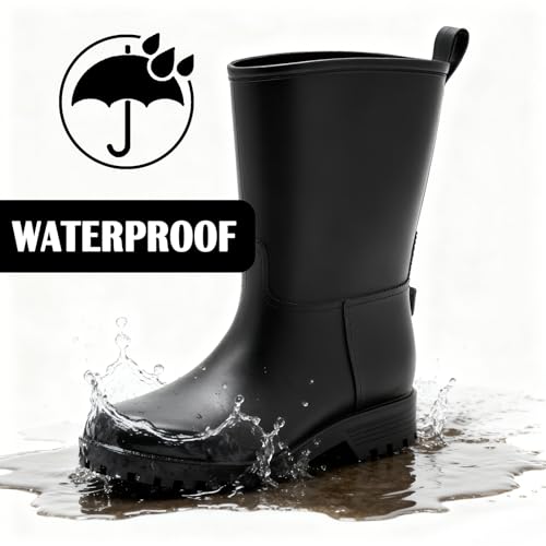 Mufanton Damen Gummistiefel Halbhoch Regenstiefel Gummistiefeletten Bequem Regenschuhe Wasserdicht Rutschfest Outdoor Gartenschuhe,Schwarz,EU41