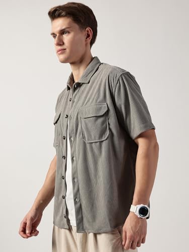 Image of Thomas Scott Men's | Solid | Half Sleeve | Regular Fit | Polyester-Blend | Double Flap Pocket | Spread Collar | Casual Shirt