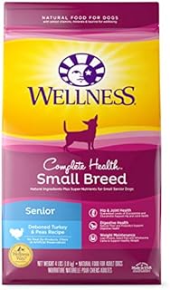Wellness Complete Health Small Breed Dry Dog Food with Grains, Natural Ingredients, Made in USA with Real Turkey, For Dogs Up to 25 lbs. (Senior, Turkey & Peas, 4-Pound Bag)