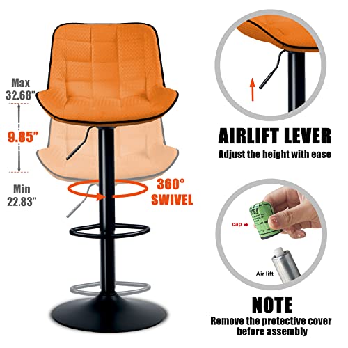 Kidol & Shellder Bar Stools Set Of 2 Orange Pu Upholstered Adjustable Barstools Swivel Counter Stools,3 Mins Quick Assembly,Loads Up To 300Lbs #TOP2
