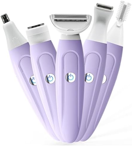 Electric Razors for Women, Bikini Trimmer for Women, Multifunction 5 in 1 Lady Shaver Kit for Face Nose Eyebrow Arms Armpit Legs Pubic Area