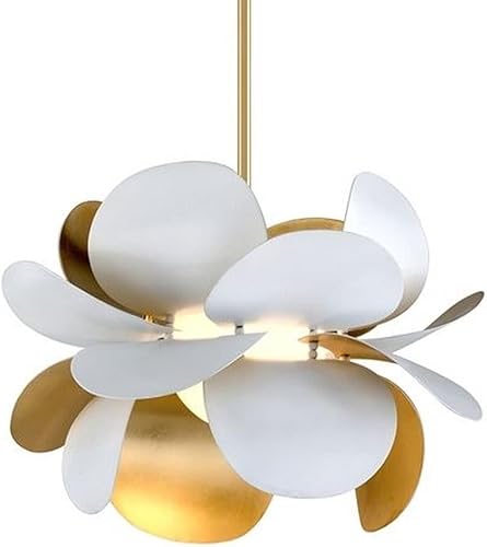 Jengibre - Colgante de 1 luz - Hoja blanca y dorada - Blanco ópalo - 17 pulgadas