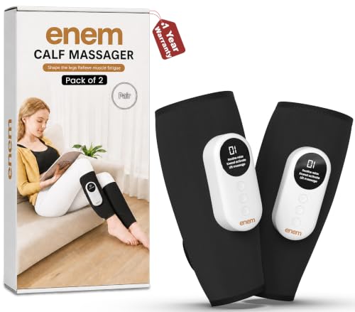 Image of enem Leg Massager for Pain Relief, Leg Massager, With 3 Massage Modes, 3 Intensity Levels & 3 Heating Modes, Calf Massager, With 1 Year Warranty, With Adjustable Leg Wraps for Muscle Relaxation, Pack of 2, Black