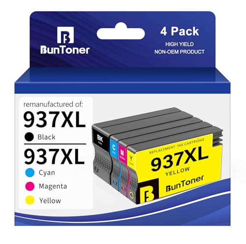 BunToner 937 XL Cartouches d'imprimante compatibles avec HP 937XL Multipack pour HP OfficeJet Pro 9120e 9122e 9720e 9730e 9117b 9110b 9120b 9130b‎‎‎‎‎‎‎(Lot de 4)