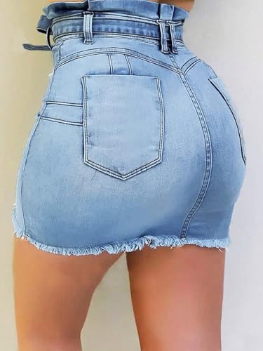 Jean Skirts for Women Denim Mini High Stretchy High Waisted Casual Raw Hem Button Front Tie Jean Pencil Skirt 2025 Trendy3