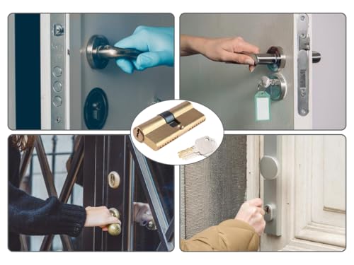 Kellegour Profilowy cylinder z gałką, zamek bębenkowy 35/35, zamek cylindryczny, cylinder zamykający, cylinder do drzwi, cylinder zamykający z gałką z 3 kluczami mosiężnymi do drzwi drewnianych, drzwi