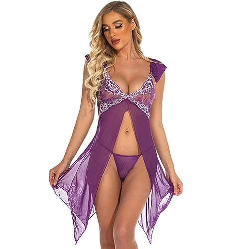 Lingerie érotique avec fente avant et panneaux lambrissés violets
