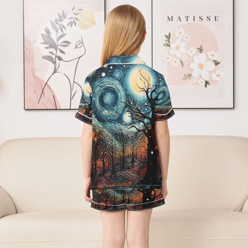 ALAZA Van Gogh Landscape Starry Night Satin Pajamas Set Short Sleeve Button Down Sleepwear Summer Pjs 2 Piece4