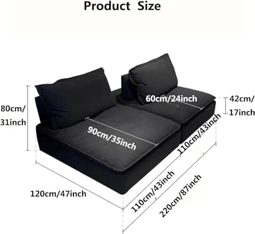 Double Lazy Floor Sherpa Sofa Bed, Sofa Lazy Sofa Sleeper Bed with Adjustable Backrest for Reading Gaming, Bedroom, Living, Room, Balcony 220cm/87inch image 2