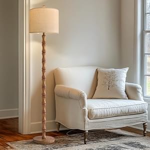 BOBOMOMO 62″ Rustic Floor Lamp for Living Room, Retro Farmhouse Floor Lamp Rotary Switch, Resin Standing Lamp for Living Room, Corner, Dining Room, Bedroom, House