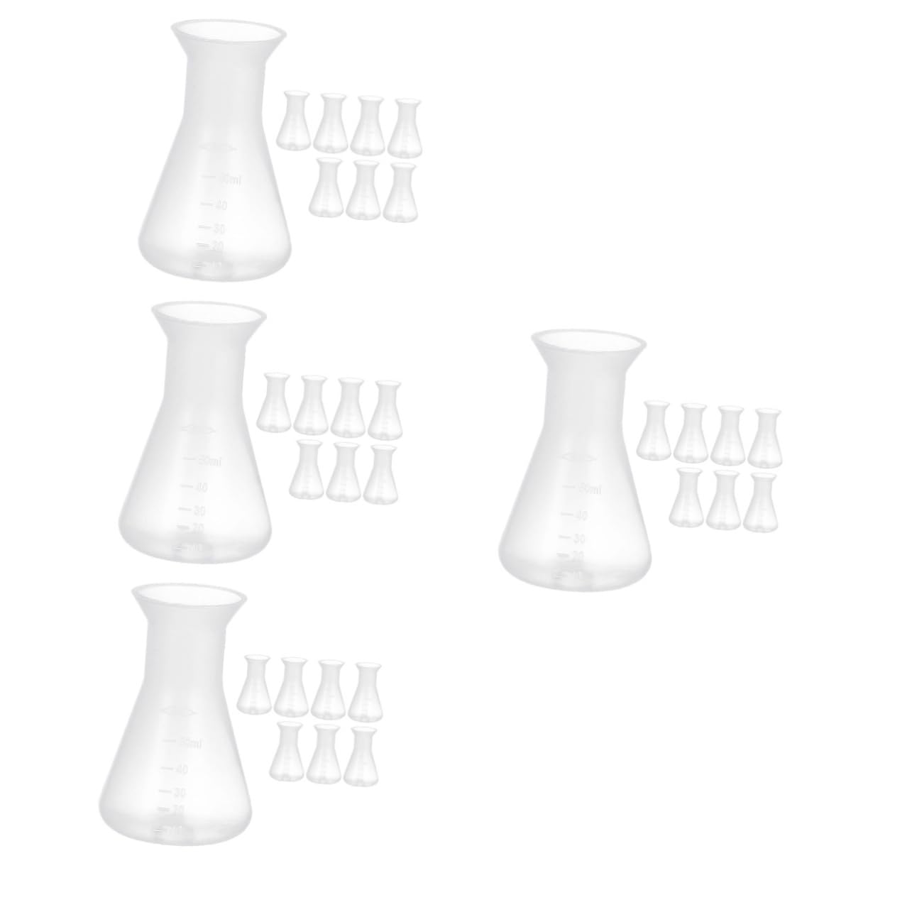 SOLUSTRE 4 Set Di Beute Di Erlenmeyer in Plastica Da 50 Ml Bilancia Da Laboratorio Misura Graduata Per Esperimenti 8 Pezzi*4