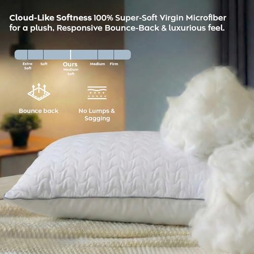 Image of AYKA Ultimate Quilted Bed Pillow Set of 2 | 100% Virgin Microfiber Filling for Neck & Shoulder Support | 17x27 inch Breathable Hotel Quality Pillows | Never Flat, Anti-Bacterial | Supersoft