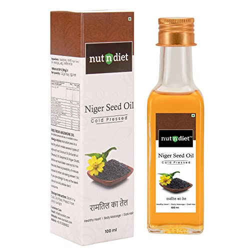 Image of nutndiet Cold Pressed Niger Seed Oil, Heart Healthy Edible Ramtil ka Tel for Cooking, Body Massage and Hair Care, Glass Bottle 100ml