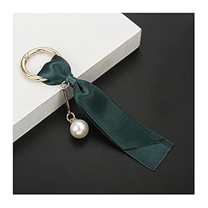 Hongtai Mode dames tas sieraden hanger auto sleutelhanger parels afneembare lint accessoires zijden sleutelhanger (Color : Green)