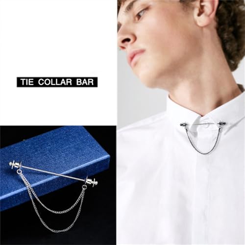 Image of Chain Lapel Pin Collar Bar Tassel Brooch Classic Ball Head Brass Shirt Collar Bar Tie Pins for Men Wedding Business