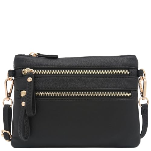 Image of FashionPuzzle Multi Zipper Pocket Small Wristlet Crossbody Bag