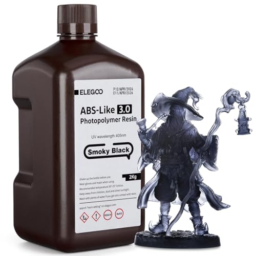 ELEGOO ABS-Like 3D Printer Resin 3.0, 405nm UV-Curing Photopolymer Resin for Mars Saturn Jupiter MSLA DLP LCD 3D Printing with Strength and Toughness, High Precision, Low Viscosity, Smoky Black 2000g