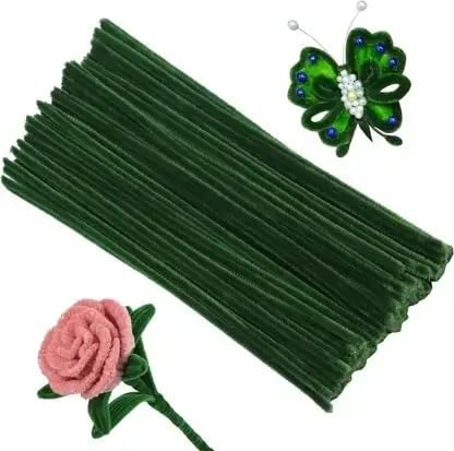 KTrading Pipe Cleaners for Crafts 100 Pieces | Flexible Chenille Stems for DIY Art, Flower Making, Kids Craft, School Projects & Home Decoration (Dark Green)