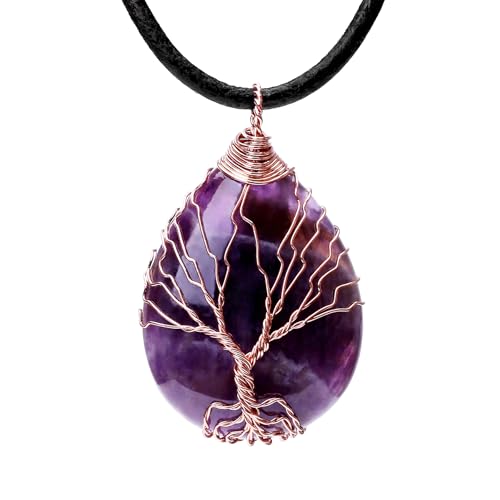 Pendentif violet en cristal avec chaîne de cuir, collier personnalisé délicat pour femme