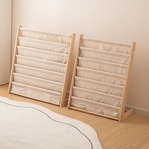 Chubancraft Wooden Bookshelf For Kids Wood Bookrack Canvas Book Storage Shelf Display Bookshelf 6 Tier Kids Book Rack For Bedroom Living Room Playroom Storage Organizer Natural thumb #7