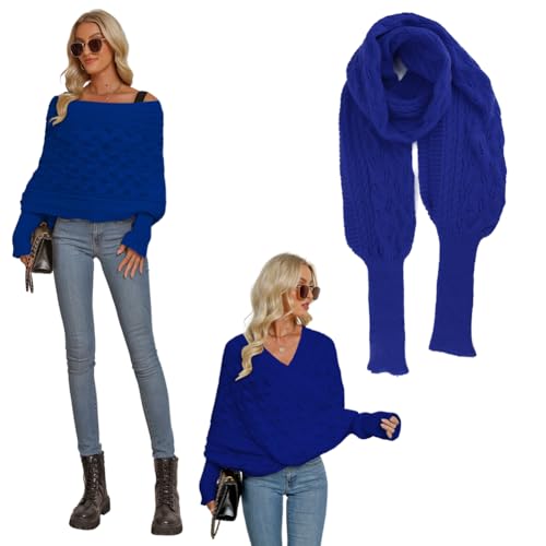 Katutude Women Knitted Cable Wrap Shrug Scarf with Sleeves 2024 Trendy Autumn Winter Scarf Wrap Fashion Sweater Scarf with Sleeves