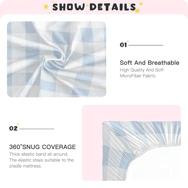 Kigai Blue Gingham Crib Sheets for Boys Girls Jersey Knit Fitted Crib Sheet Blue Gingham Sheets for Standard Crib and Toddler Bed Mattresses, Cozy Soft Breathable, 28 x 52 inch