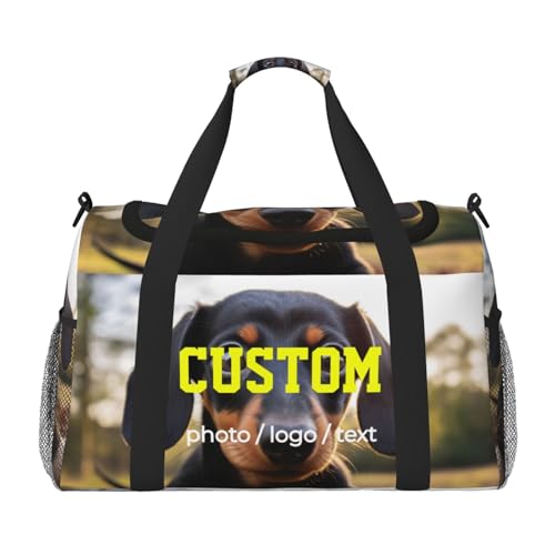 Custom Photo Big Sports Duffle Bag Customization Travel Gym Bag with Name Text Customize Personalized Weekender Workout Bag for Men Women