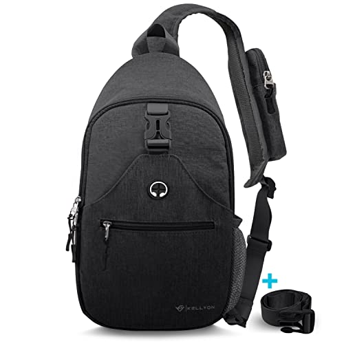 Kellyon Sling Bag Crossbody Sling Backpack Travel Hiking Casual Daypack Chest Bag for Men Women, Black