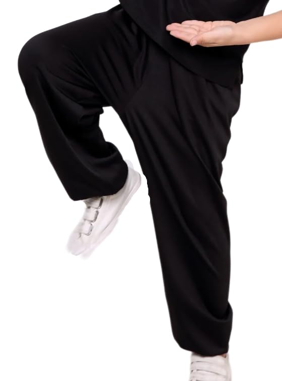 Boys Lightweight Loose Yoga Pants Elastic Waist Modal Yoga Harem Pants Kung Fu Wide Pants Black