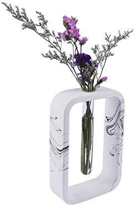 Zhooshz Flower Bud Tube vase | Made from Concrete Cement | Handmade Ink Effect Design and Smooth Polished | Home Decor and Centerpiece | Geometric Shape (Rectangle)