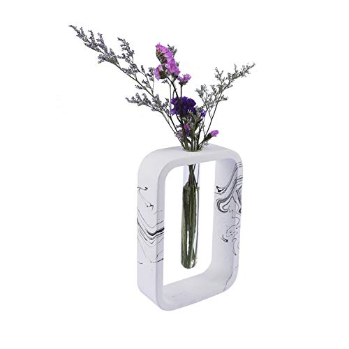 Zhooshz Flower Bud Tube Vase | Made From Concrete Cement | Handmade Ink Effect Design And Smooth Polished | Home Decor And Centerpiece | Geometric Shape (Rectangle) #TOP25