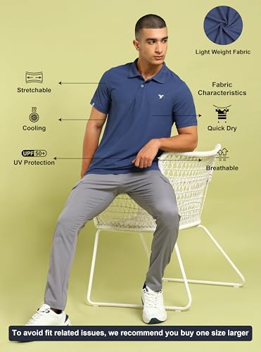 Image of TECHNOSPORT Men's Solid Slim Fit Polo Collar T-Shirt MATPIQ Half Sleeve Button Polyester for Gym Running Workout UPF50+ Anti Odour