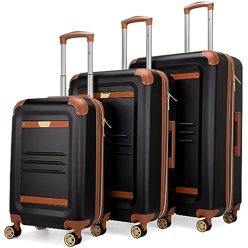 19V69 ITALIA Vintage 3 Piece Expandable Retro Luggage Set (Black)