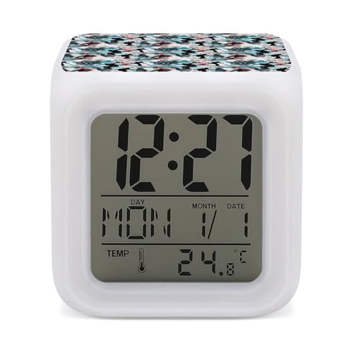 Reloj despertador digital para dormitorio, diseño de graffiti de esquí, lindo reloj digital con luz nocturna de 7 colores, adecuado para decoración de habitación
