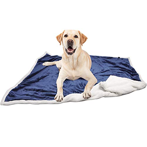 Pawsse Couverture de Chien, Super Doux et Chaud en Polaire Sherpa pour Chien en Peluche Couvertures et Plaids pour Small Medium Grand Chien Chiot Doggy Animal Domestique Chat, 60"x49", Bleu Cover