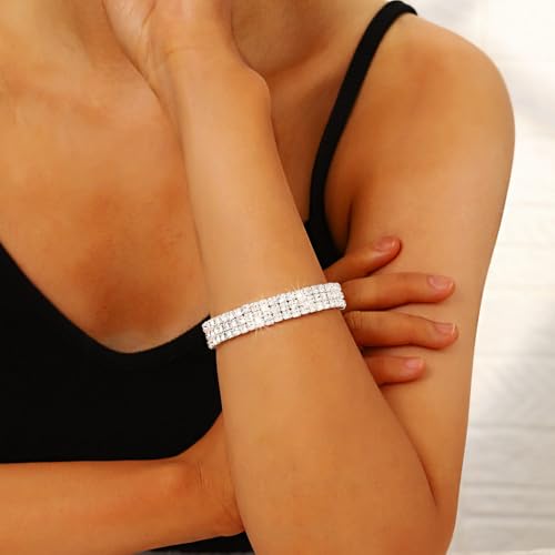 Rhinestone Open Cuff Bracelets Crystal Tennis Bangle Bracelet Prom Party Wedding Bangles Jewelry for Women3