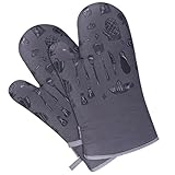 Ofenhandschuhe, Kochhandschuhe Hitzebeständige Topfhandschuhe mit Rutschfesten Silikon, Extra Lange Backhandschuhe für Kochen Backen und Grillen