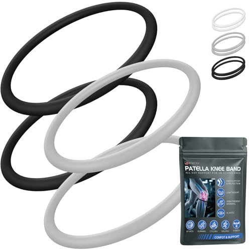 Sosation 4 Pcs Silicone Patella Knee Band for Basketball with Packaging Bag Patella Tendon Support Strap Band for Knee Support for Soccer Baseball Running (M,Black,Gray)