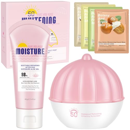 Sonnencreme Aloe Vera Gel Set | Sonnenmilch *1, Aloe Gel*1, Gesichtsmaske*4| Sonnenschutz für alle Hauttypen, Skin Care Geschenkset in Reisegröße