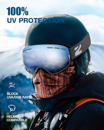 Image of ZIONOR X Ski Snowboard Snow Goggles OTG Design for Men Women Adult with Spherical Detachable Lens UV Protection Anti-fog (VLT 9% Grey Frame Silver Lens)