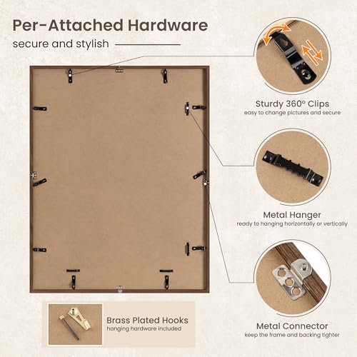 Image of FLYJOE 22x28 Oak Wood Picture Frame with Mat for 18x24, 22 by 28 USA-Sourced Natural Solid Wooden Poster Frame for Wall Display, Tempered Real Glass, Hanging Hardware Included, Walnut Color