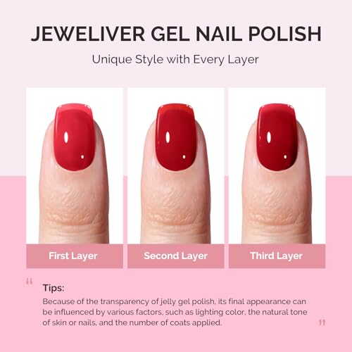 Image of MelodySusie Jeweliver Gel Nail Polish, 0.5Fl.oz Gel Polish Glassy Red Color Soak Off UV LED Light Cure Gift for Women Manicure Nail Art DIY at Home B6802